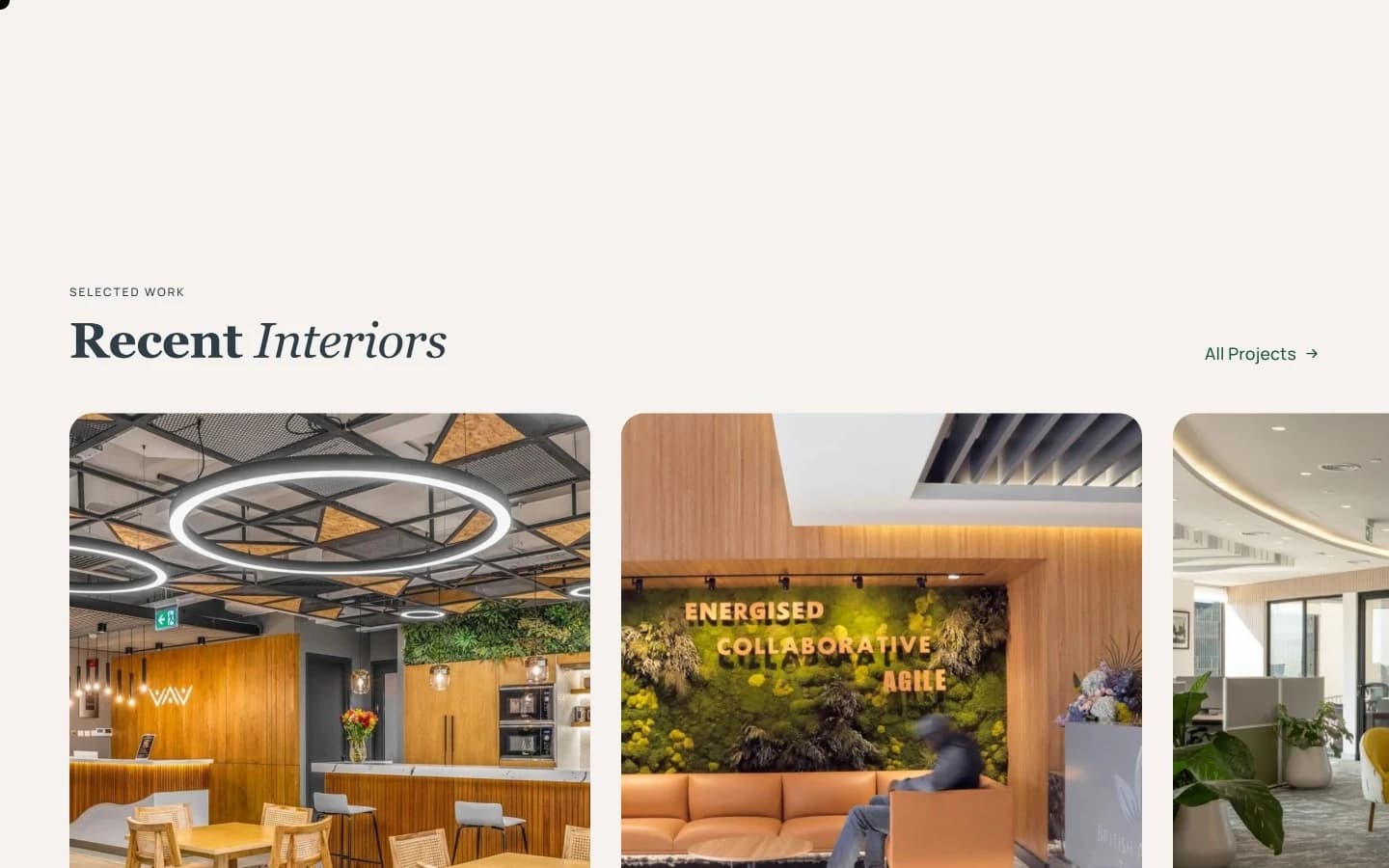 Recent Interiors project grid, image led