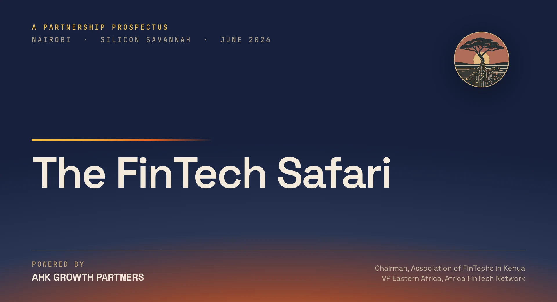The FinTech Safari partnership prospectus cover on a deep navy ground